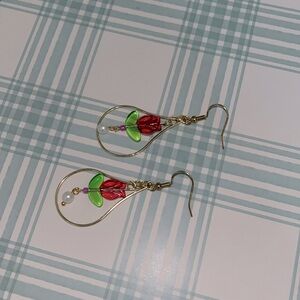 Handmade rose and pearl dangly earrings